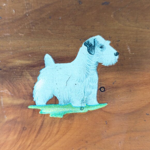 Vintage 1940s wooden desk storage box with Terrier Dog on lid, cigar storage box - Picture 3 of 12